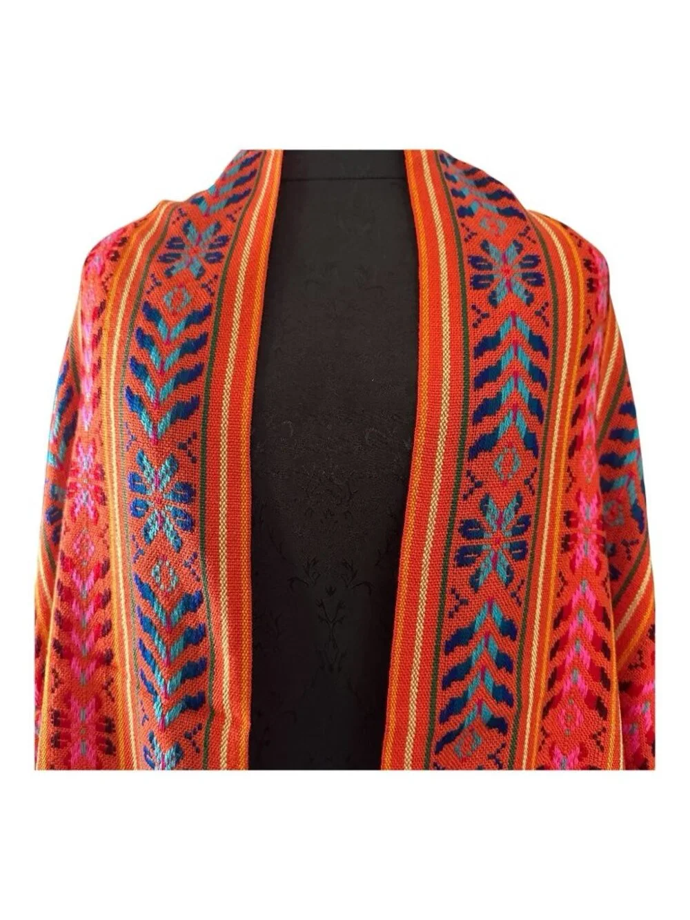 Delmex Mexican Orange Rebozo Shawl Wrap Throw Blanket Southwestern Western Boho